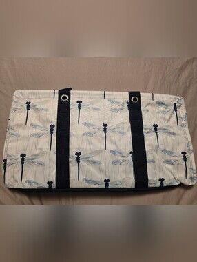Thirty One Large Utility Tote Navy & White Dragonfly, Stand Tall Insert, & Top